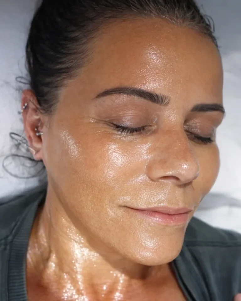 Pele do rosto com aspecto viçoso logo após um tratamento facial